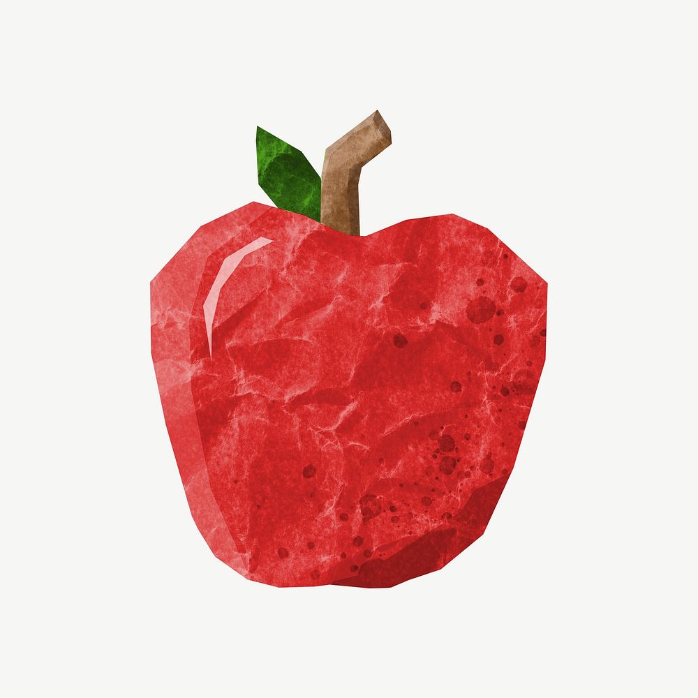 Red apple fruit, food paper craft element psd