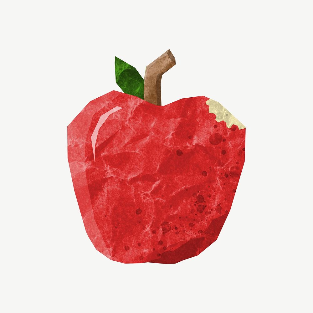 Bitten apple fruit, food paper craft element psd
