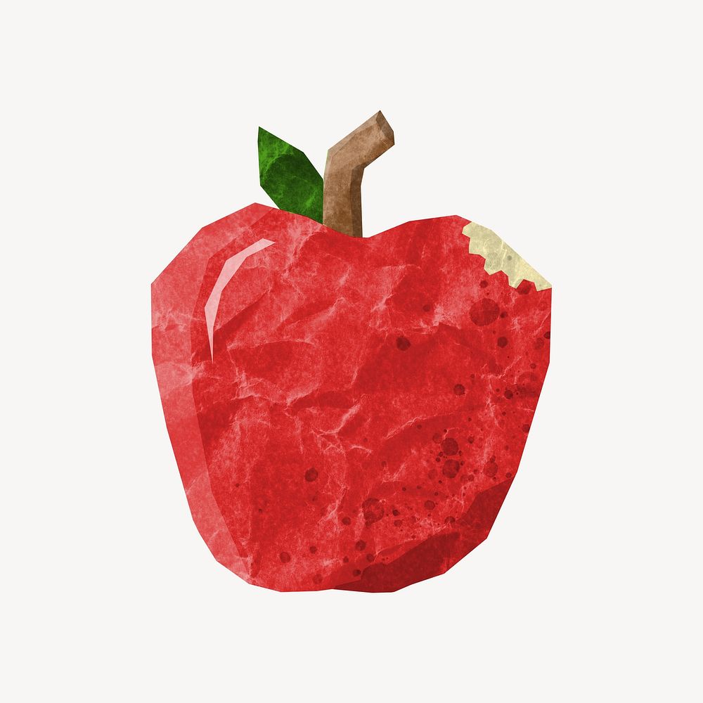 Bitten apple fruit, food paper craft element
