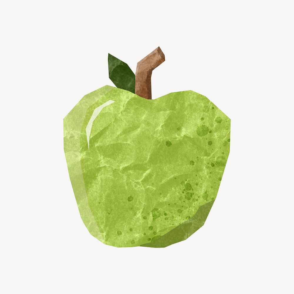 Green apple fruit, food paper craft element