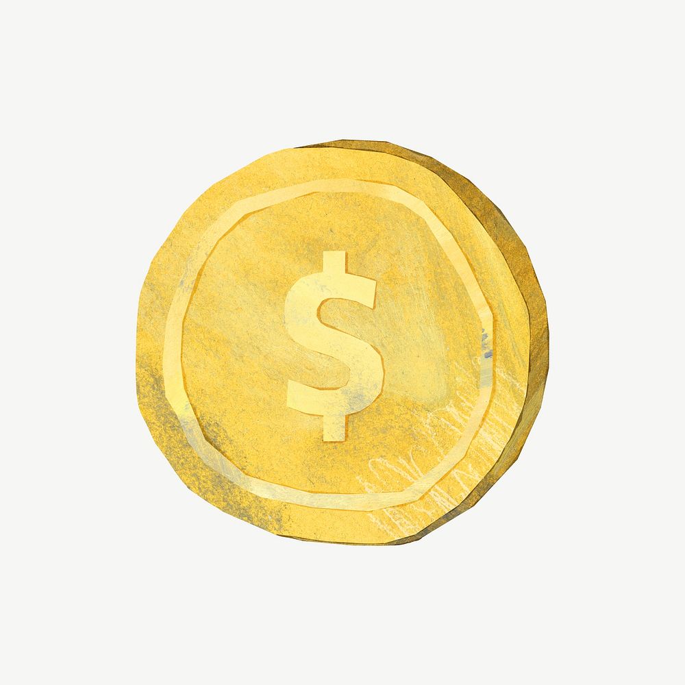 Gold coins, finance paper collage element psd
