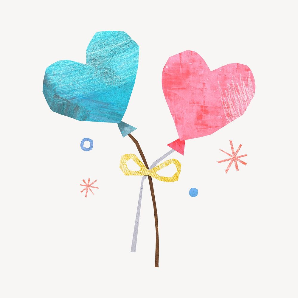Cute heart balloons, paper craft collage