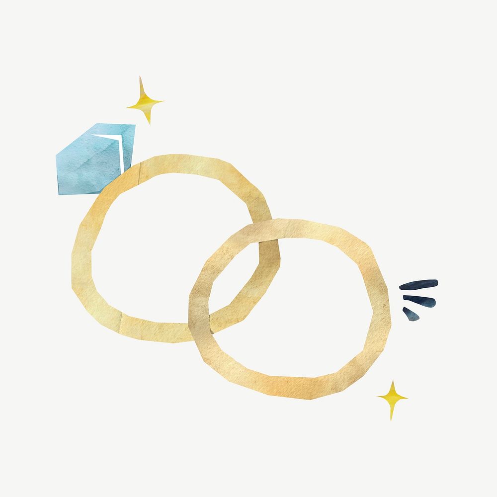 Wedding rings, paper craft collage psd