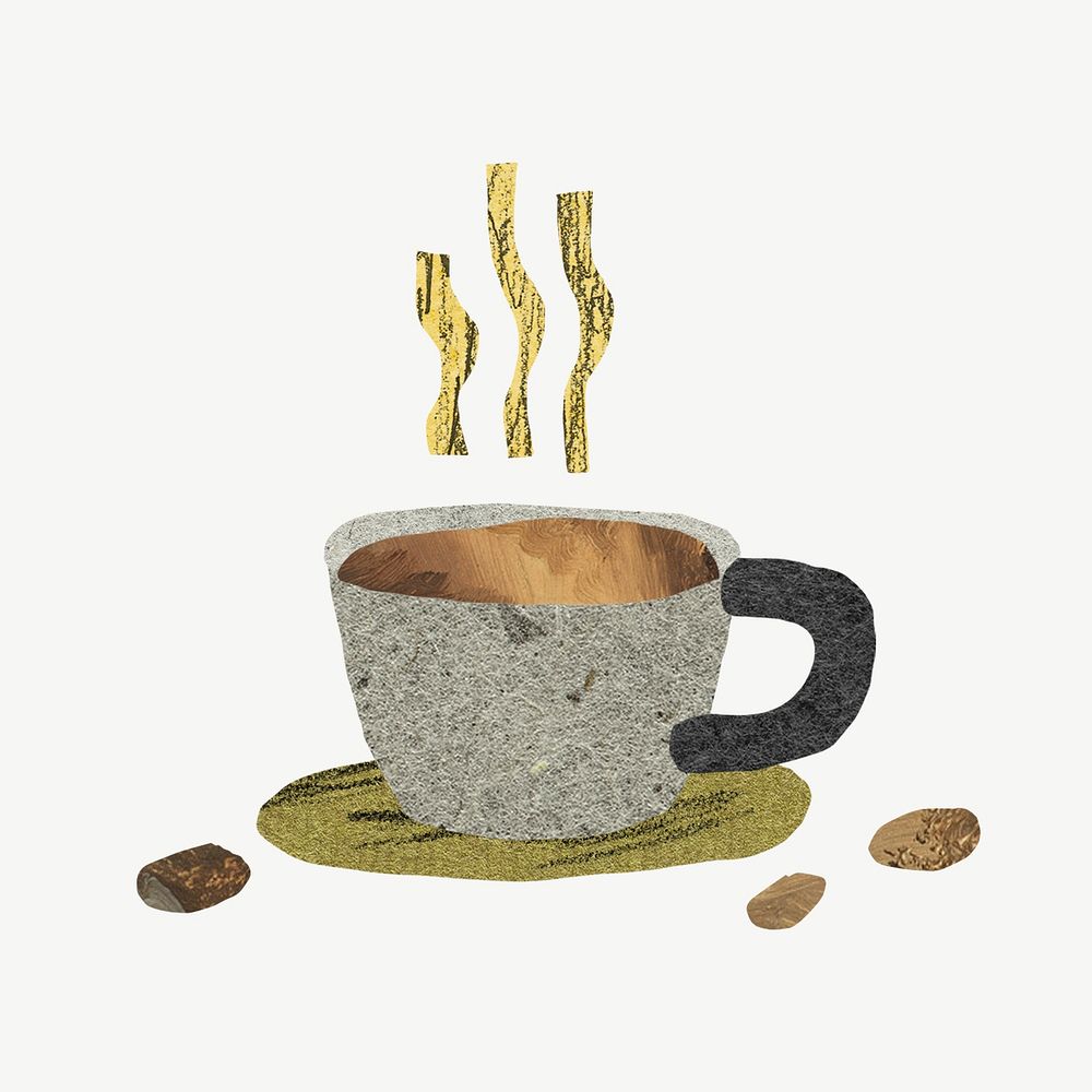 Hot coffee, paper craft collage psd