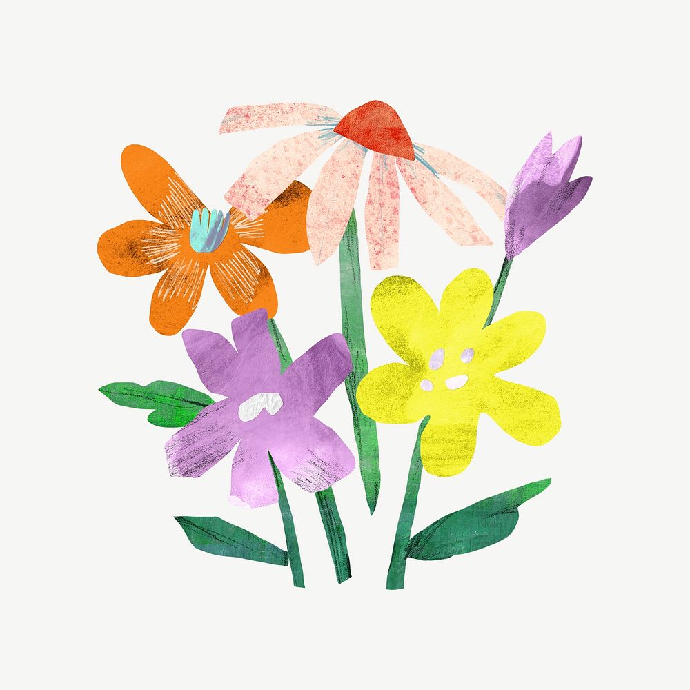Colorful flowers, paper craft element psd