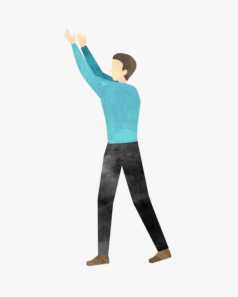 Man with praising arms, paper craft element psd