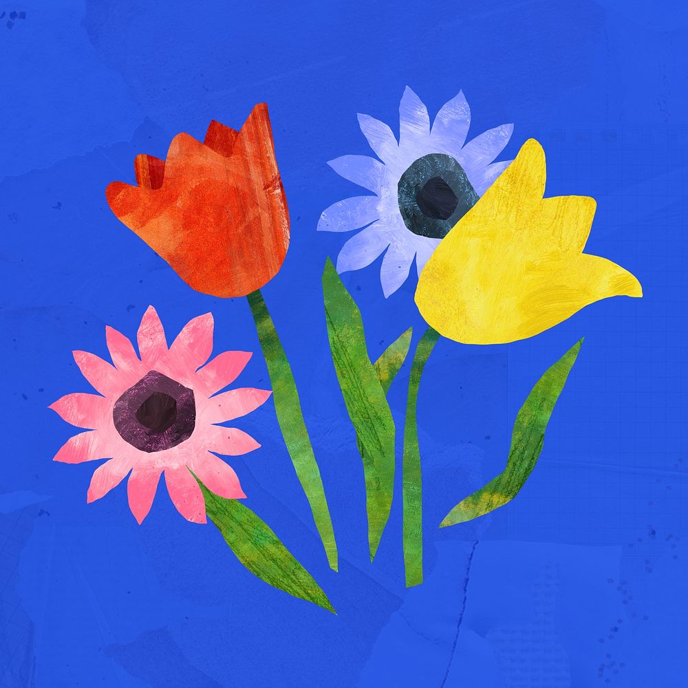Colorful Spring flowers, paper craft element