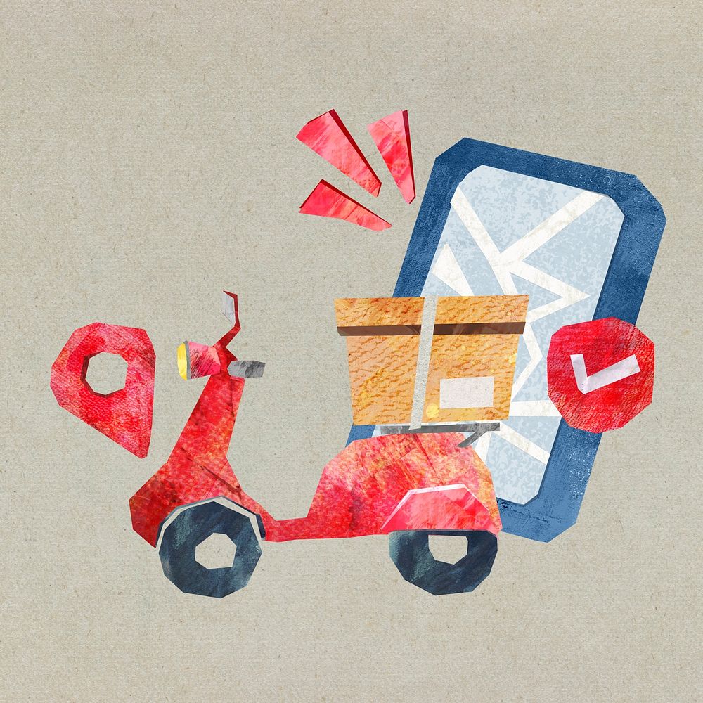 Online shopping delivery, paper craft collage