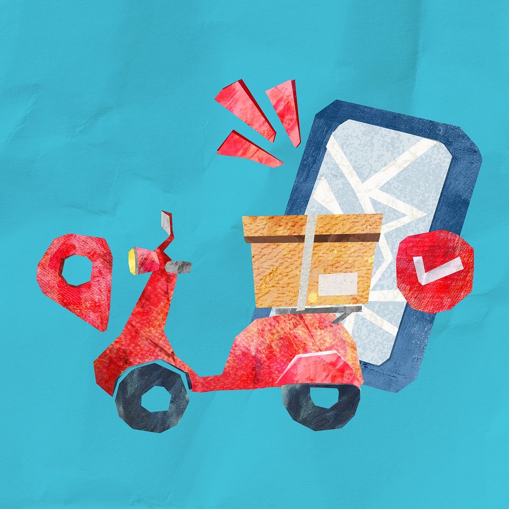 Online shopping delivery, paper craft collage