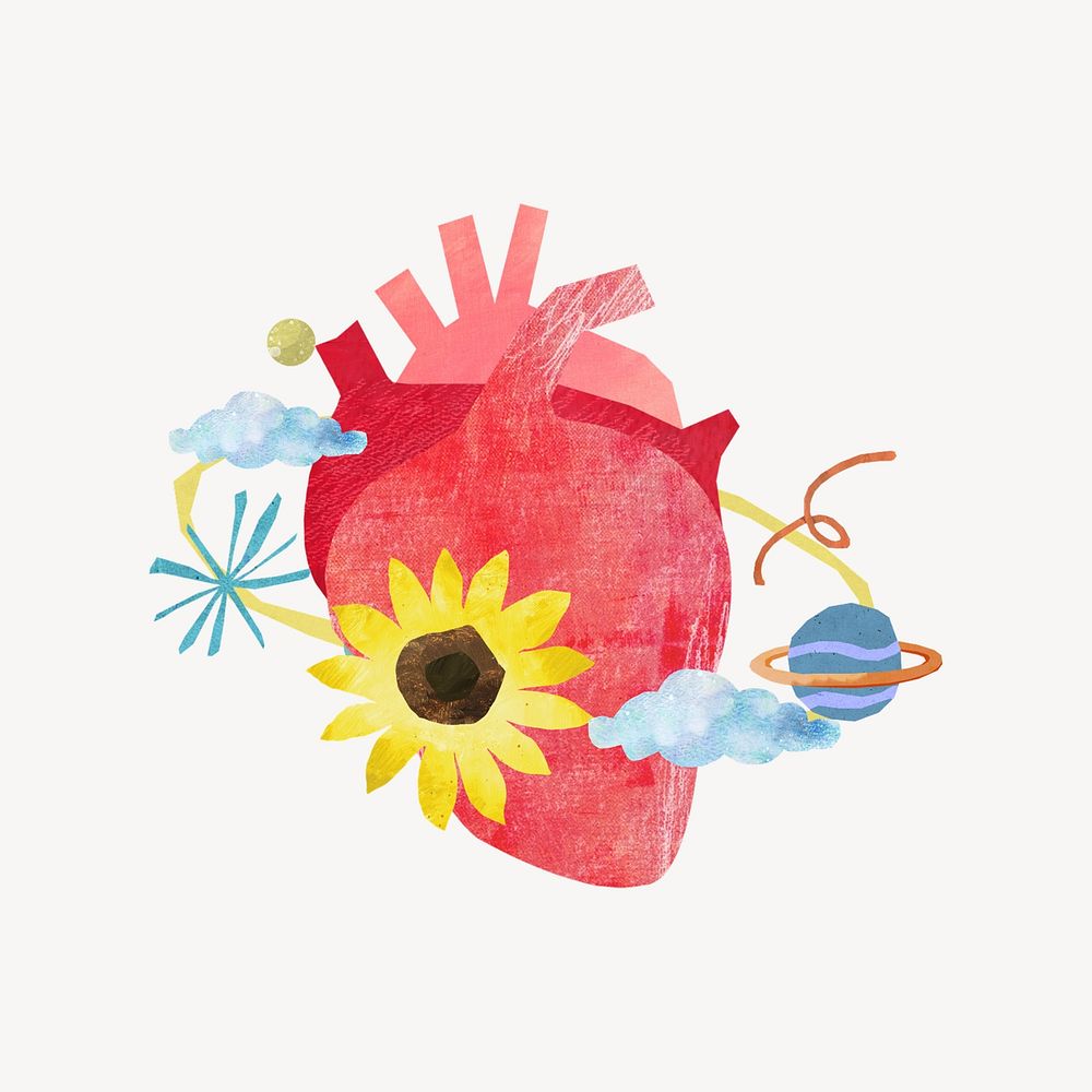 Aesthetic human heart, health paper craft collage