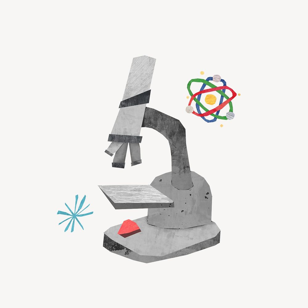 Science microscope, education paper craft collage