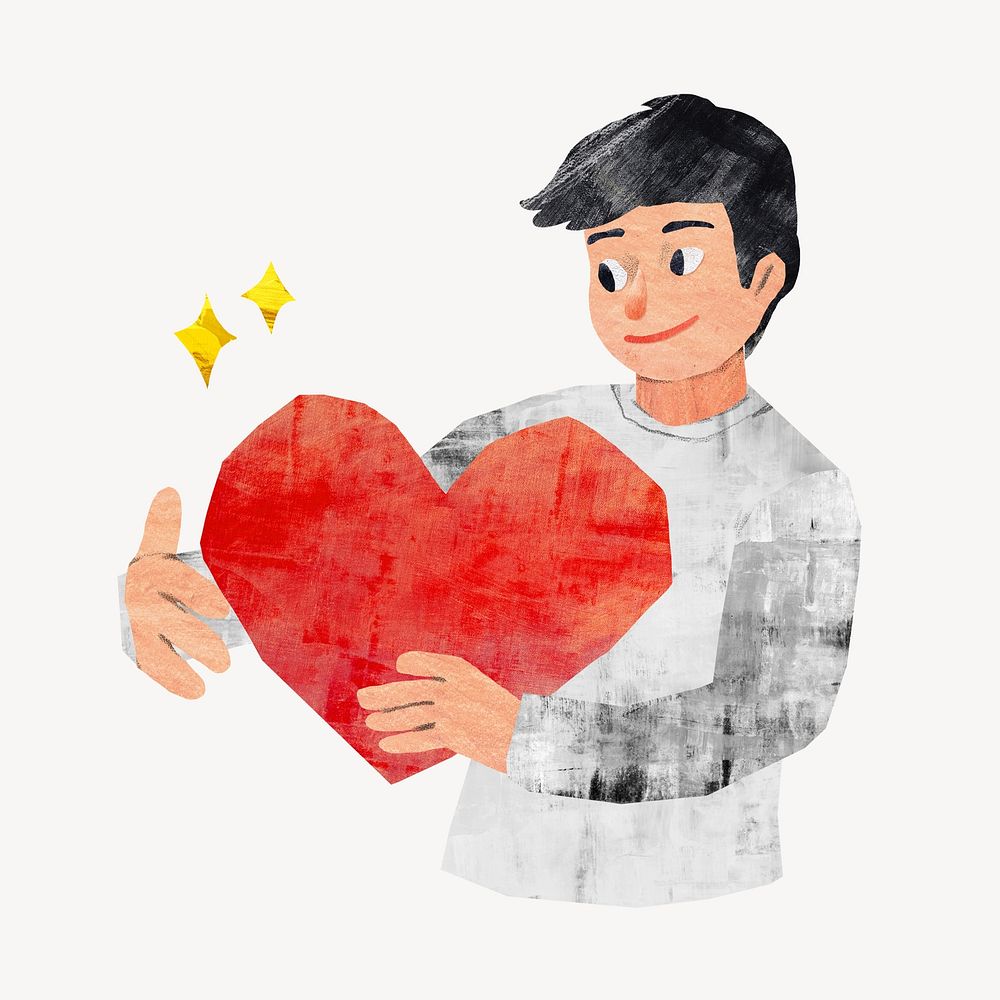 Man hugging heart, love paper craft element