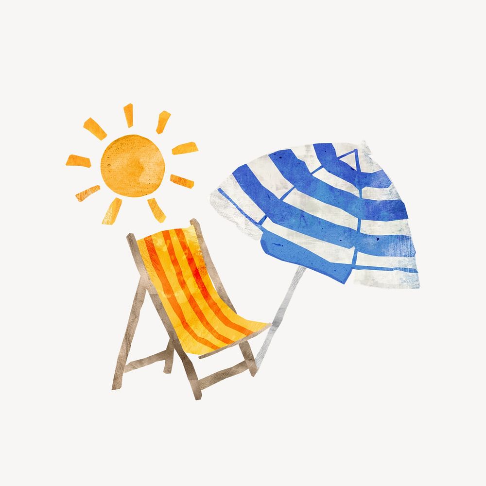 Beach chair umbrella, Summer paper craft collage
