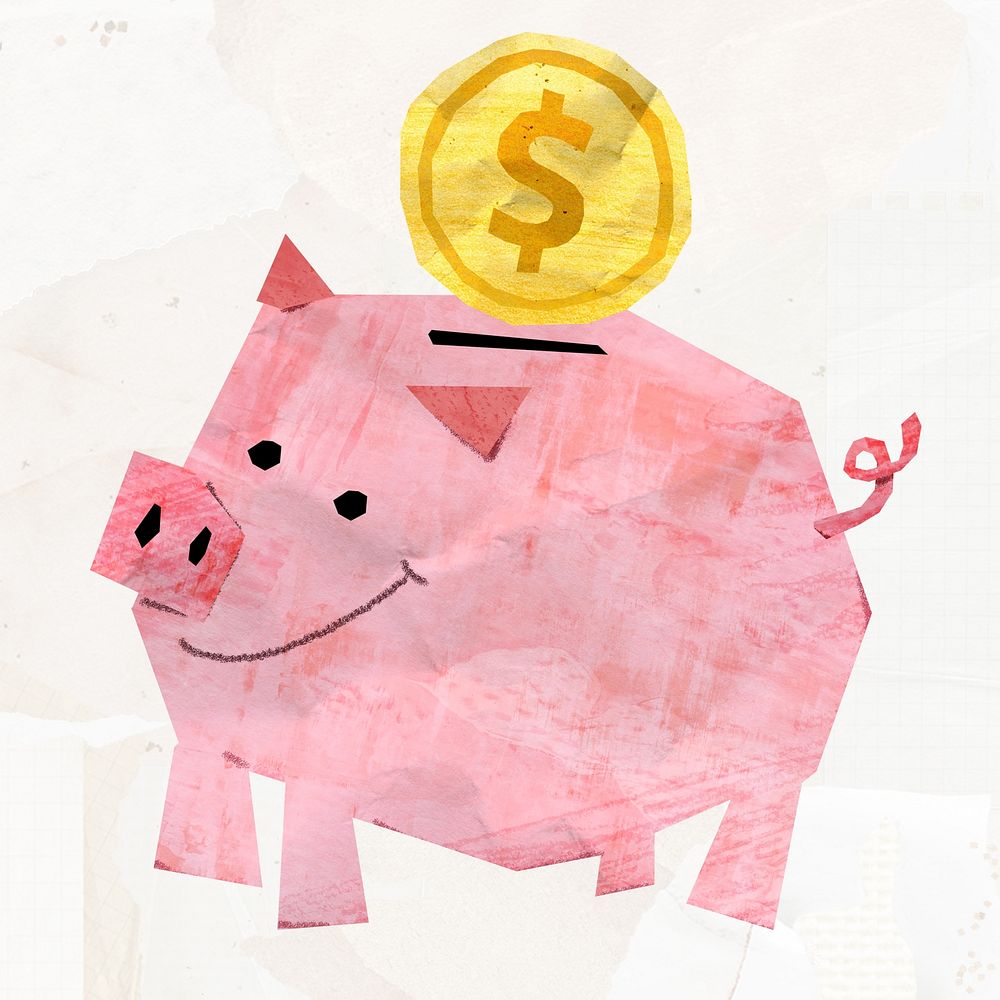 Piggy bank, money saving, finance paper craft collage