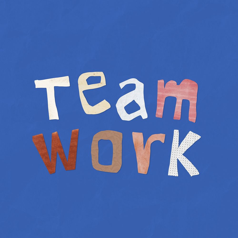 Teamwork word, business paper craft collage