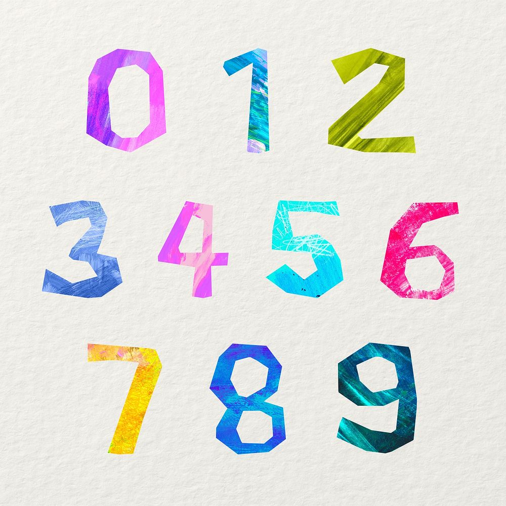 0 to 9, colorful number paper craft element set