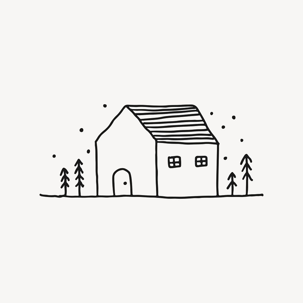 House doodle, aesthetic illustration design element vector