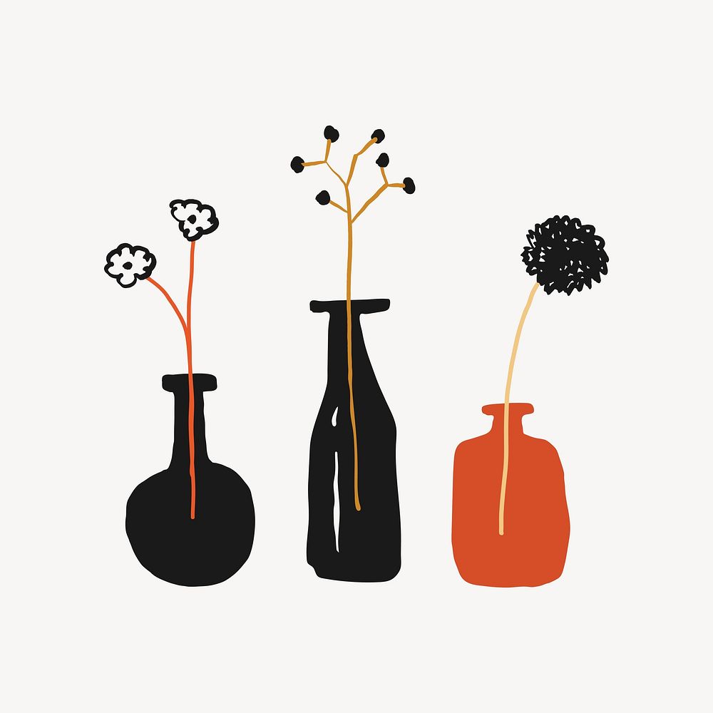 Flower vases, aesthetic illustration design element vector
