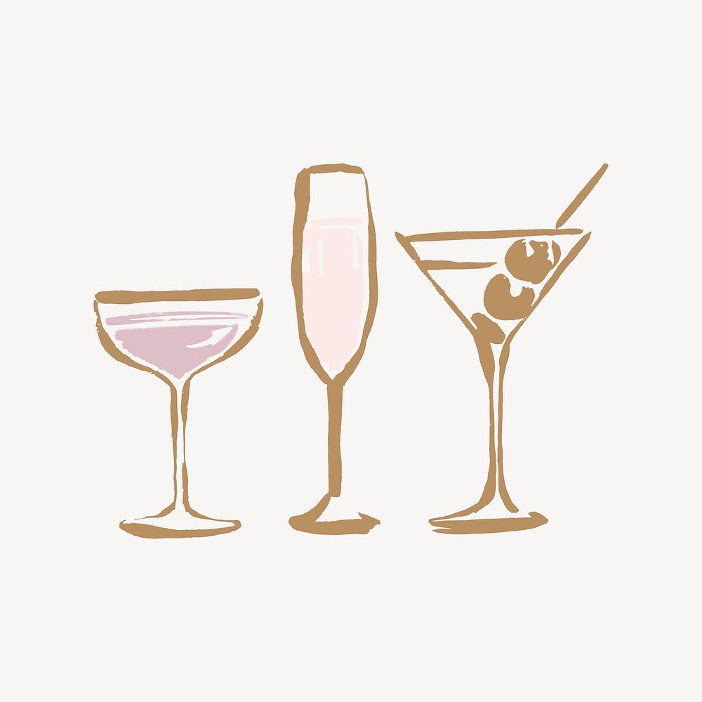 Pastel cocktails, aesthetic illustration design element vector