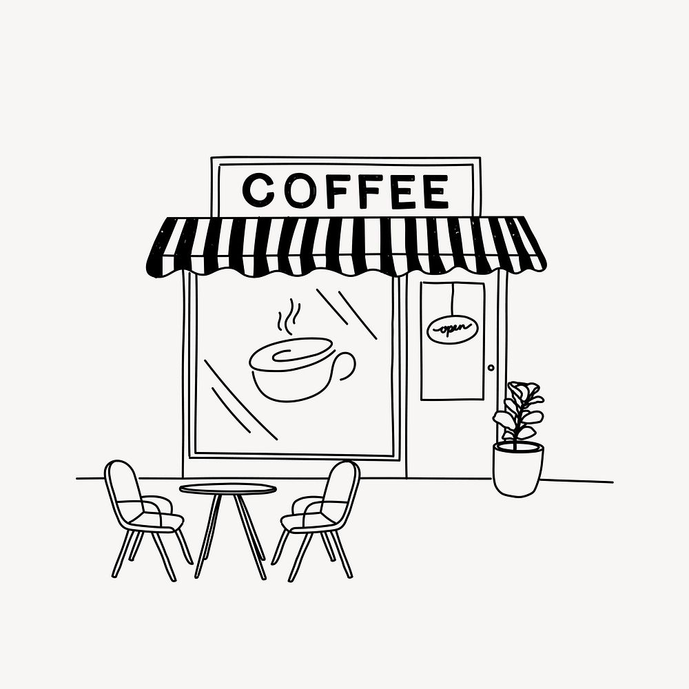 Coffee shop line art illustration isolated background