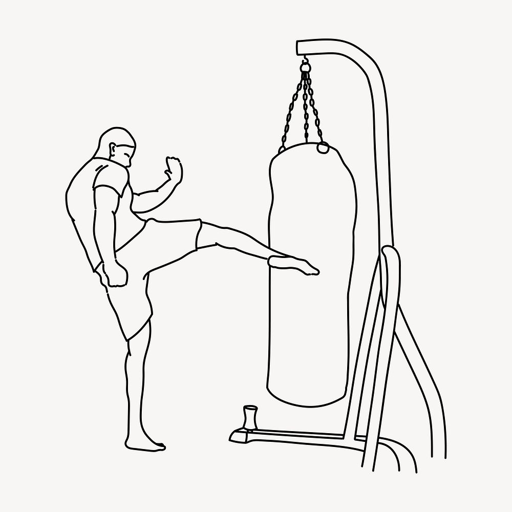 Kickboxing training line art illustration isolated background
