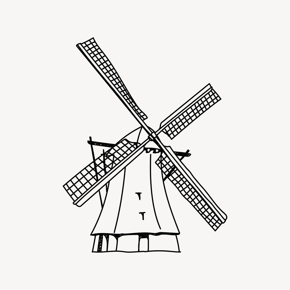 Netherland traditional windmill line art illustration isolated background
