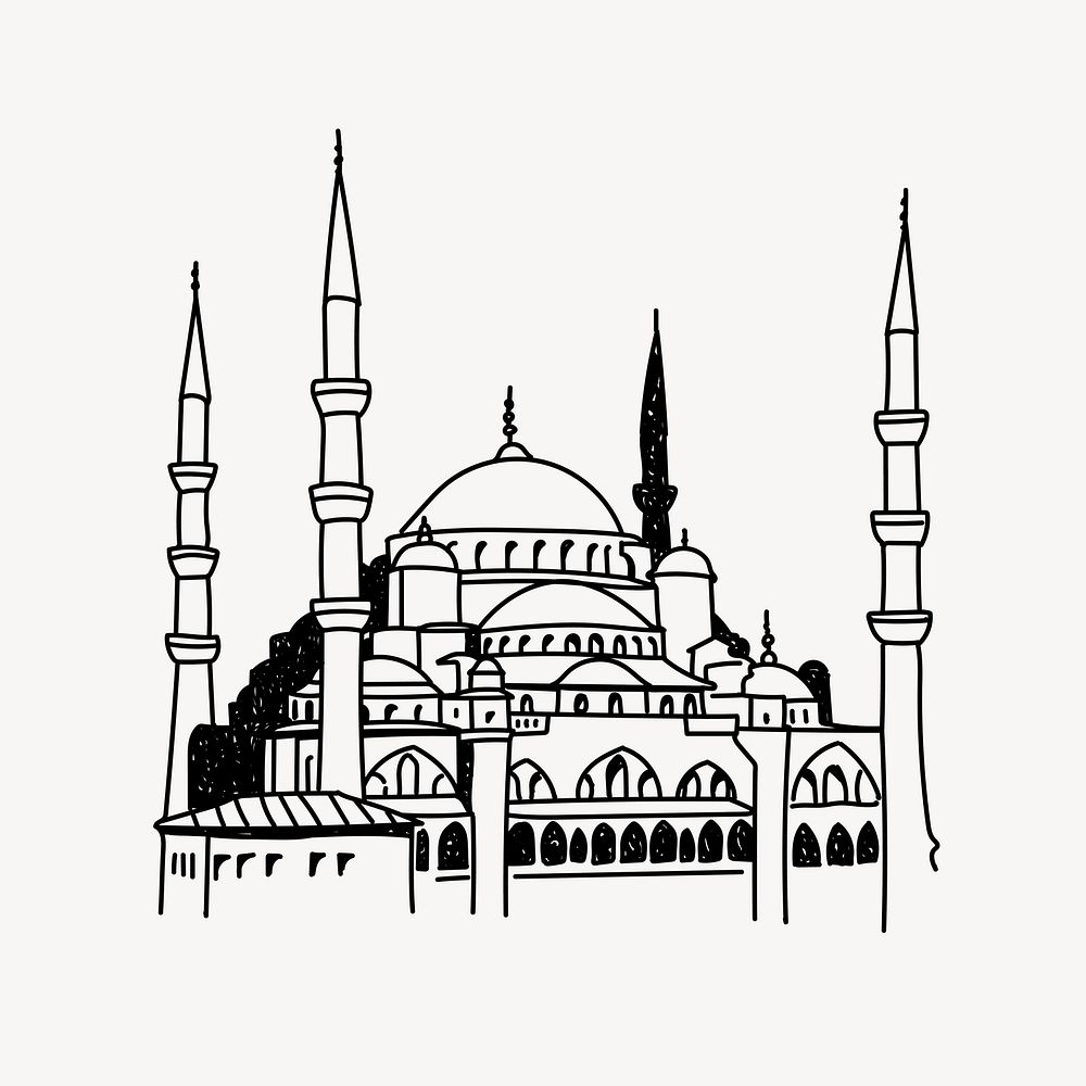 Blue Mosque Turkey line art illustration isolated background