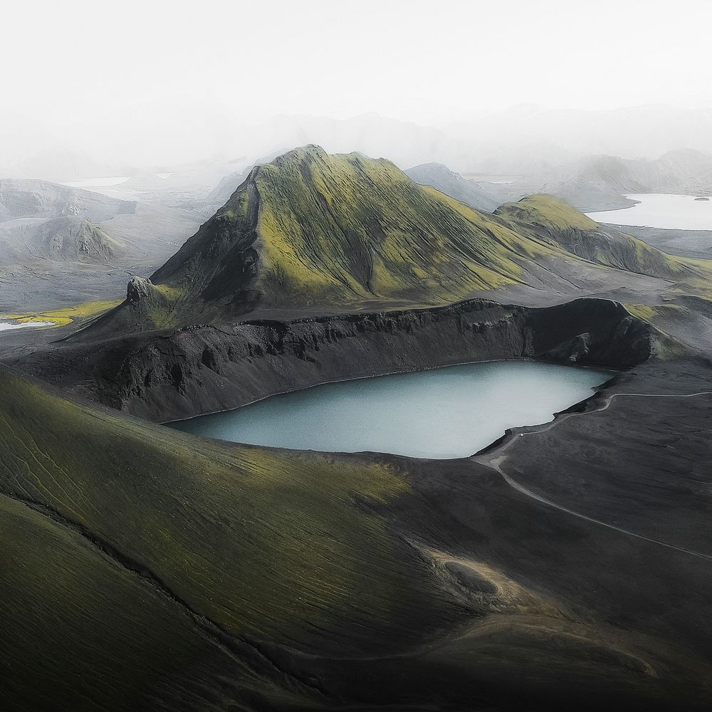 Hnausapollur Crater Lake background, Iceland landmark image