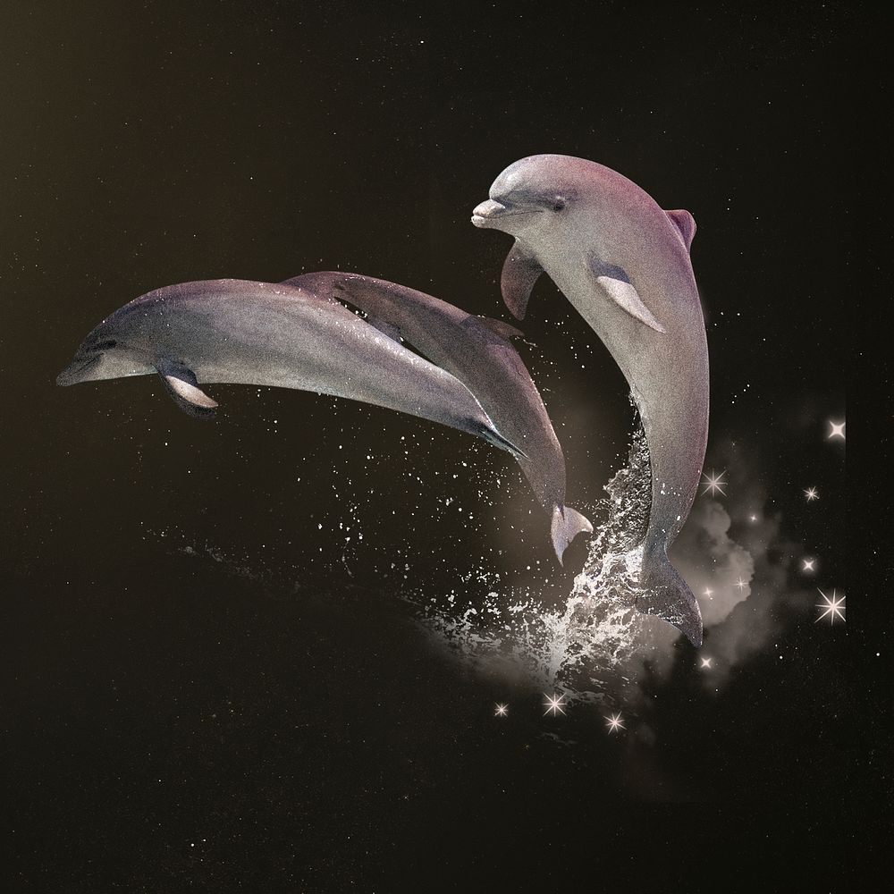 Swimming dolphins, galaxy aesthetic remix psd