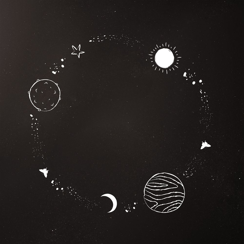Galaxy doodle frame, cute solar system illustration