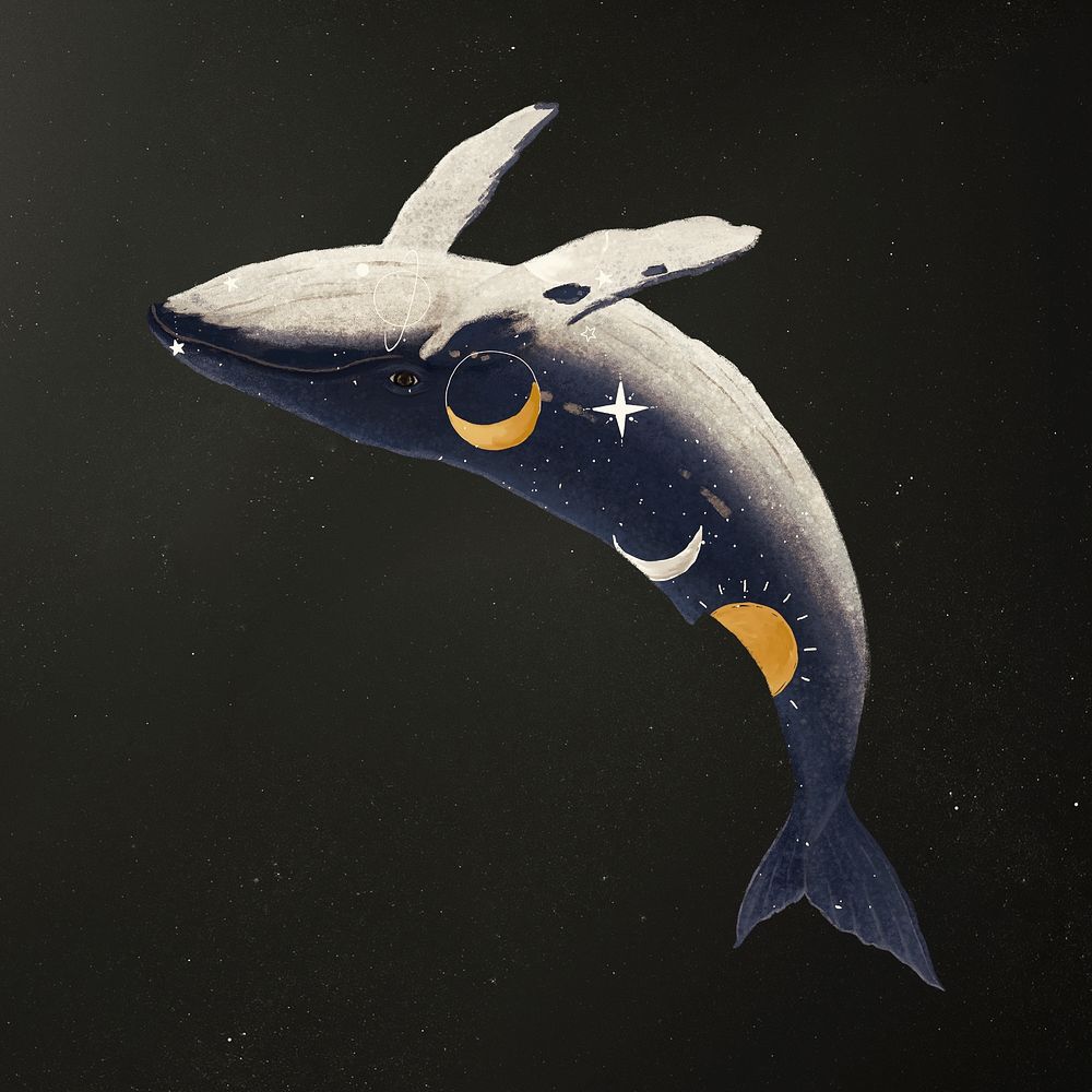 Swimming whale, galaxy aesthetic remix psd