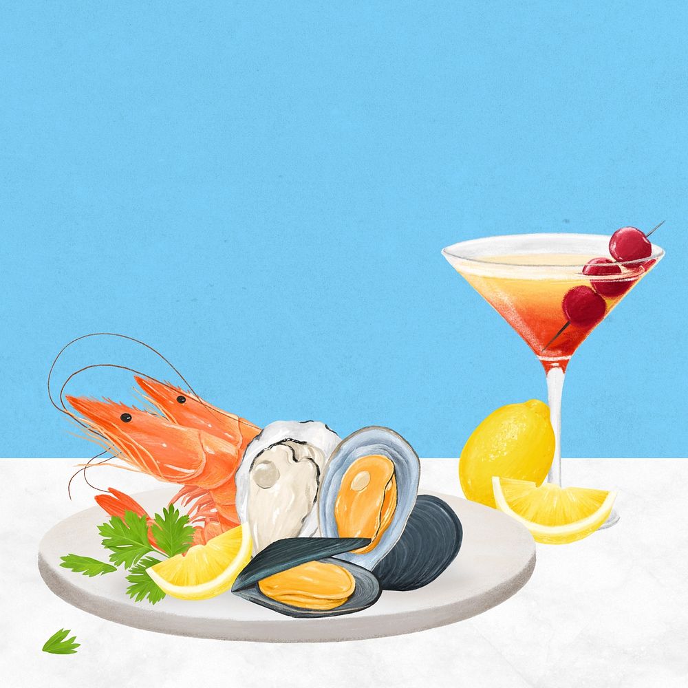 Seafood boils background, food digital painting