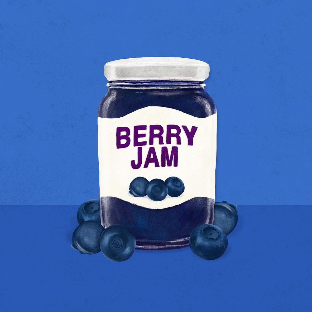 Blueberry jam jar, bread spread illustration