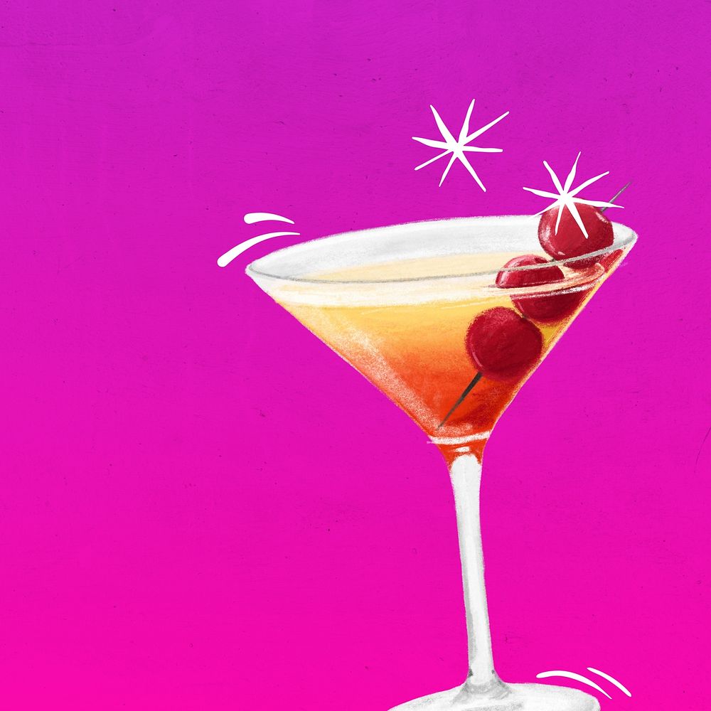 Cocktail aesthetic background, alcoholic drinks illustration