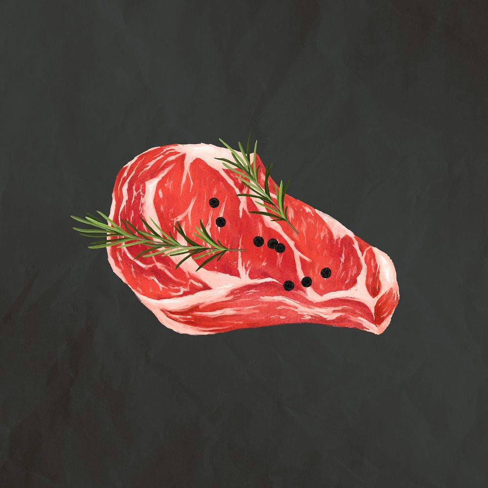 Raw beef steak, butchery food illustration