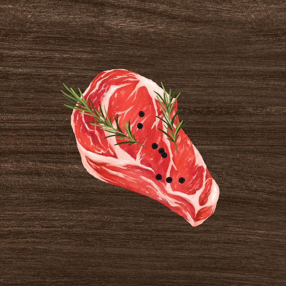 Raw beef steak, butchery food illustration