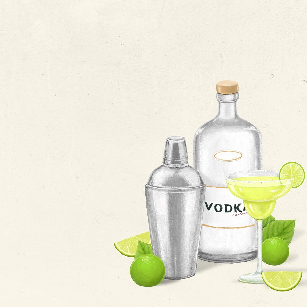 Vodka cocktail background, alcoholic drinks illustration