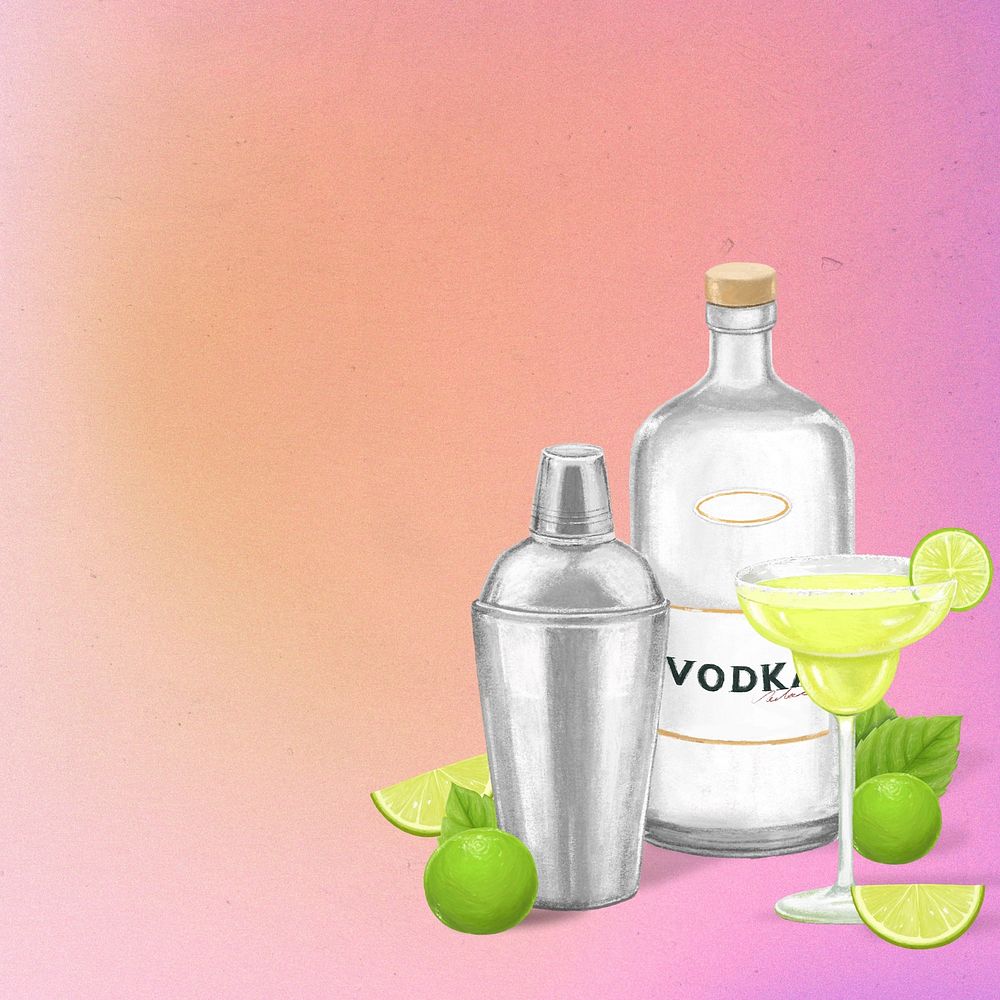 Vodka cocktail background, alcoholic drinks illustration