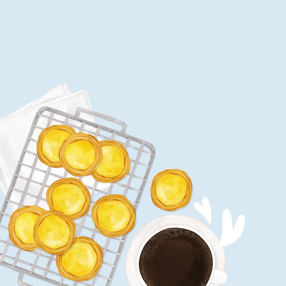 Homemade egg tarts background, baking illustration