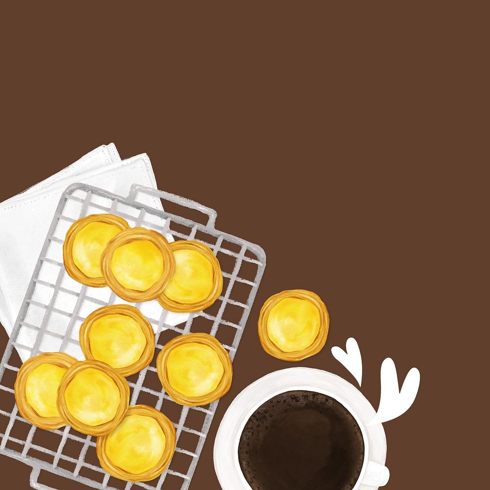 Homemade egg tarts background, baking illustration