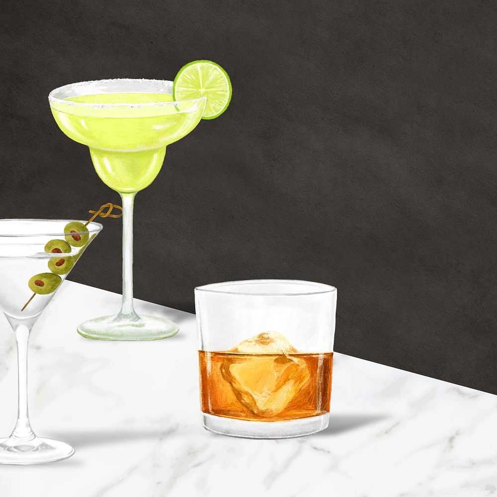 Cocktail drinks background, alcoholic beverage illustration