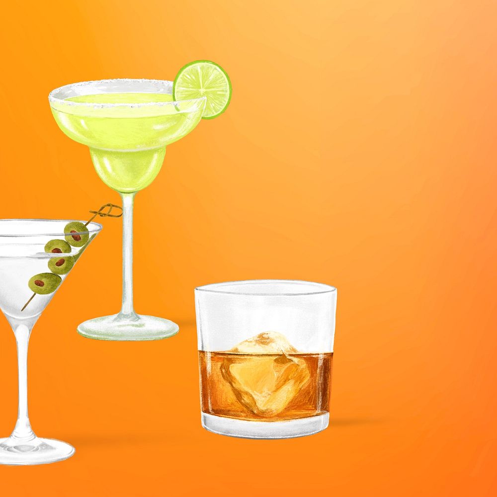 Cocktail drinks background, alcoholic beverage illustration