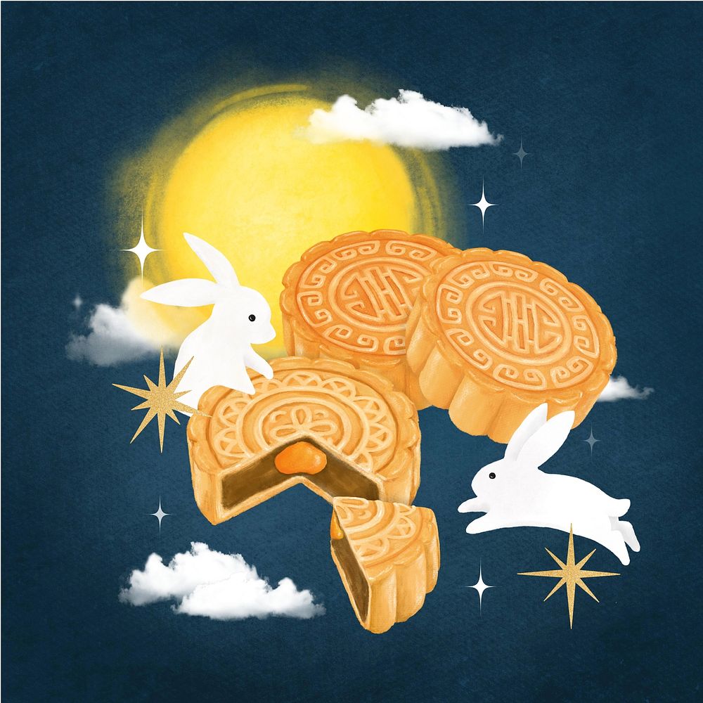 Mooncake dessert, Chinese food illustration