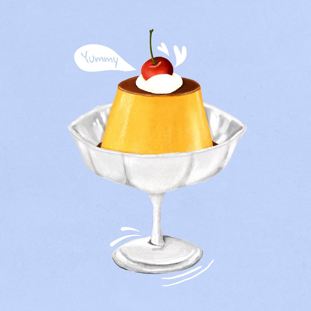 Custard pudding, dessert illustration