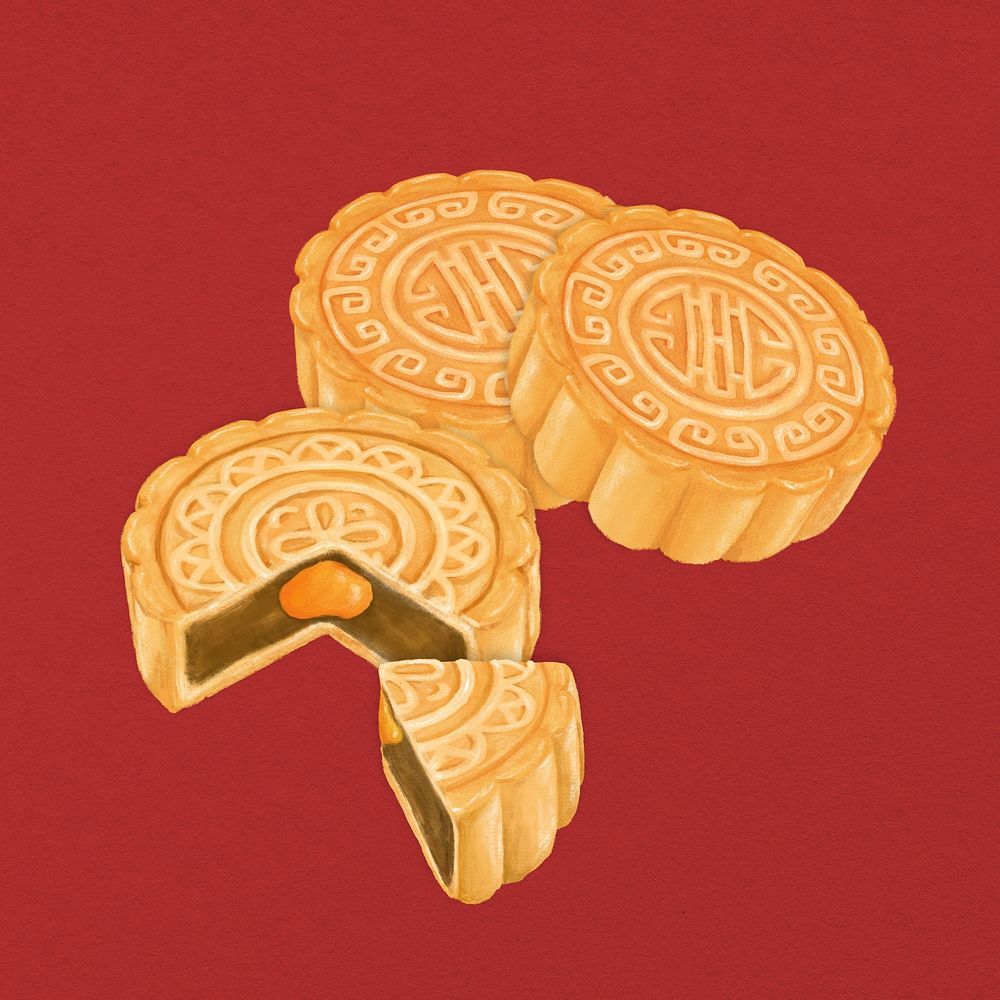 Mooncake dessert, Chinese food illustration