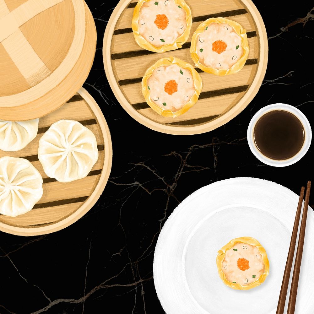 Chinese Dim Sum background, food illustration