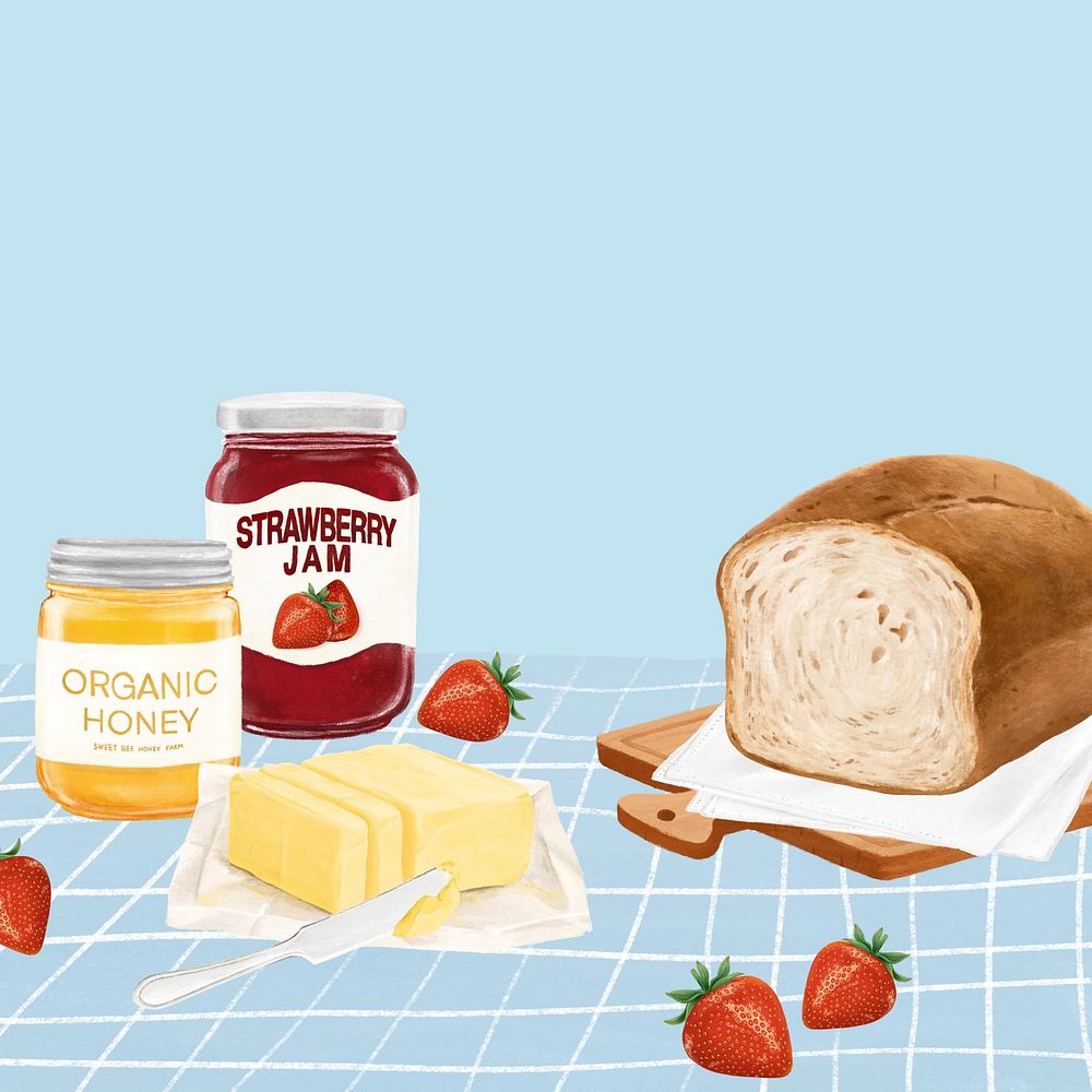 Breakfast toast aesthetic background, food illustration