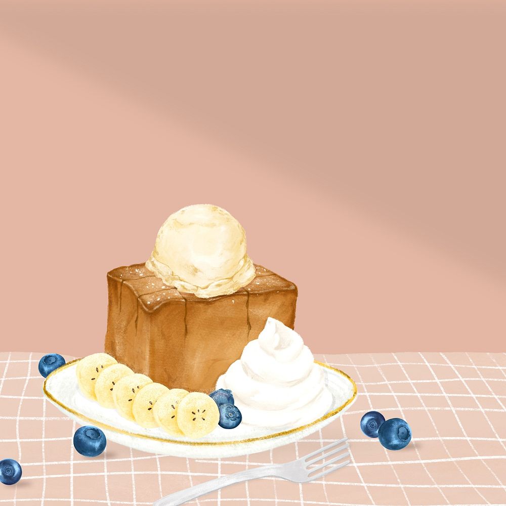 Banana honey toast background, dessert illustration