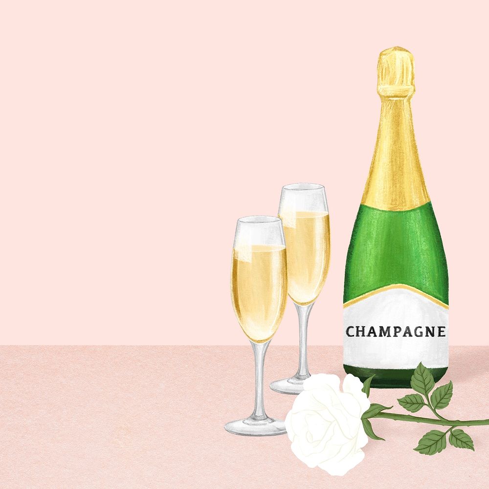 Champagne glasses background, alcoholic drinks illustration