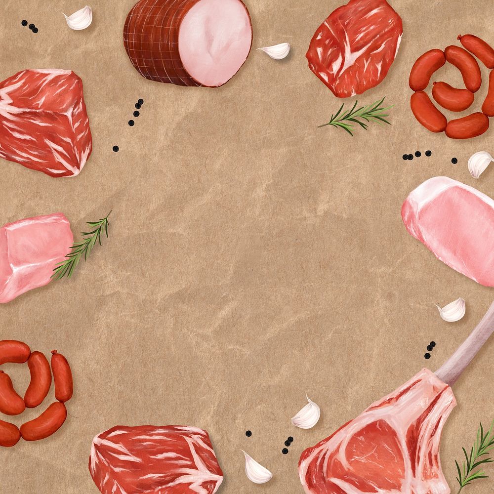 Butchery frame background, raw meat illustration